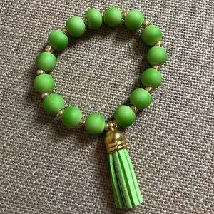 Neon Green Bracelet with Gold and Green Tassel